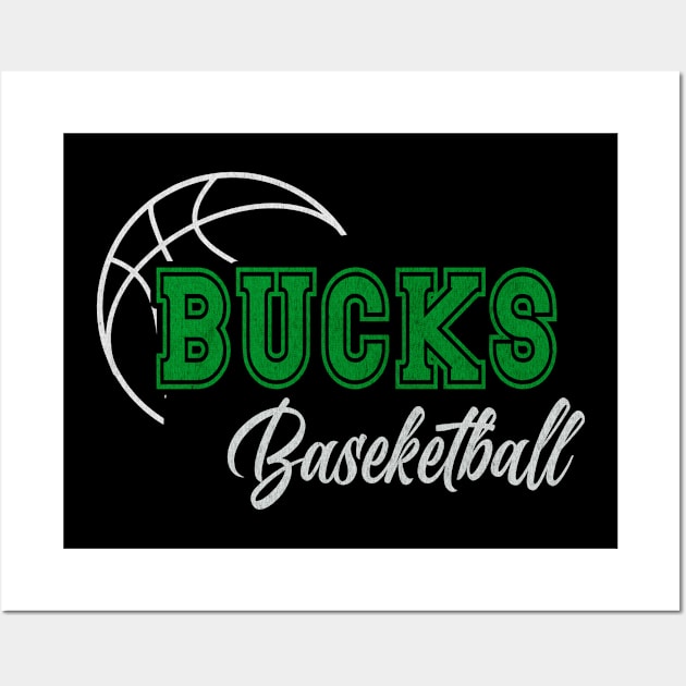 Classic Name Bucks Vintage Styles Green Basketball Wall Art by Irwin Bradtke